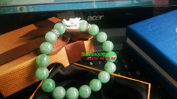 vòng tay đá thạch anh xanh mix rồng bạc